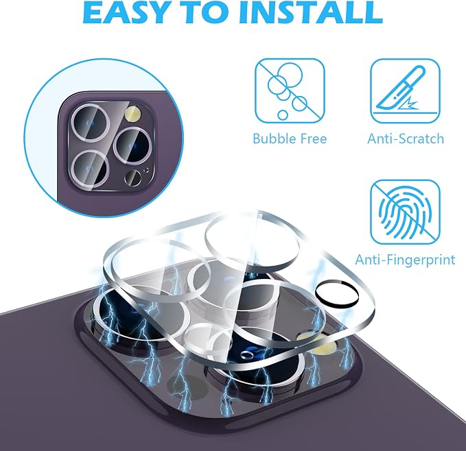 imluckies [3 Pack Camera Lens Protector for iPhone 14 Pro / 16 Pro & iPhone 14 Pro Max / 16 Pro Max, 9H Tempered Glass Film with Anti-Flash Ring, HD Clear, Scratch Resistant, Case Friendly - Image 3