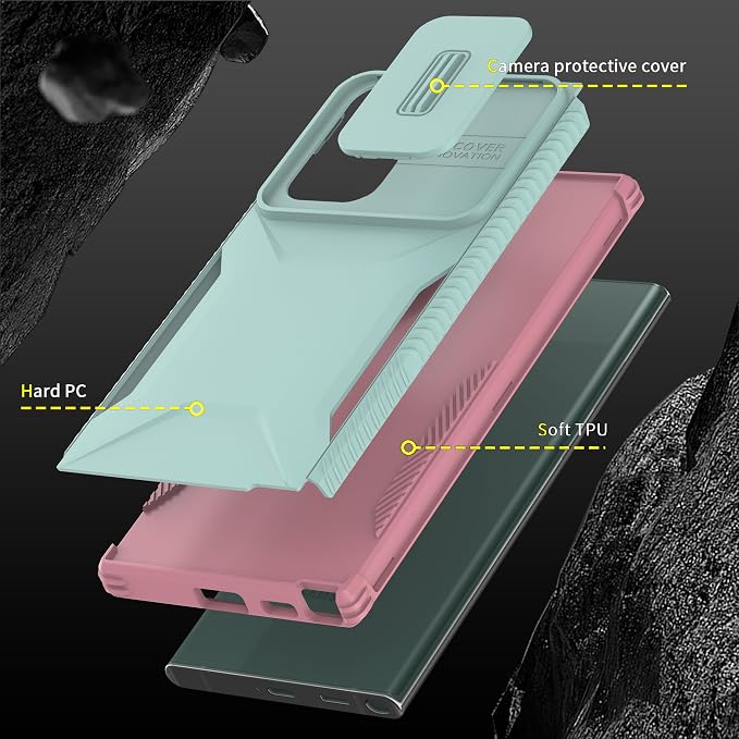 for Galaxy S22 Ultra Case with 1 HD Screen Protector & Slide Camera Cover [Military-Grade] Phone Case Heavy Duty Rugged Shockproof Protective Cover for Samsung Galaxy S22 Ultra(Cyan/Pink) - Image 6