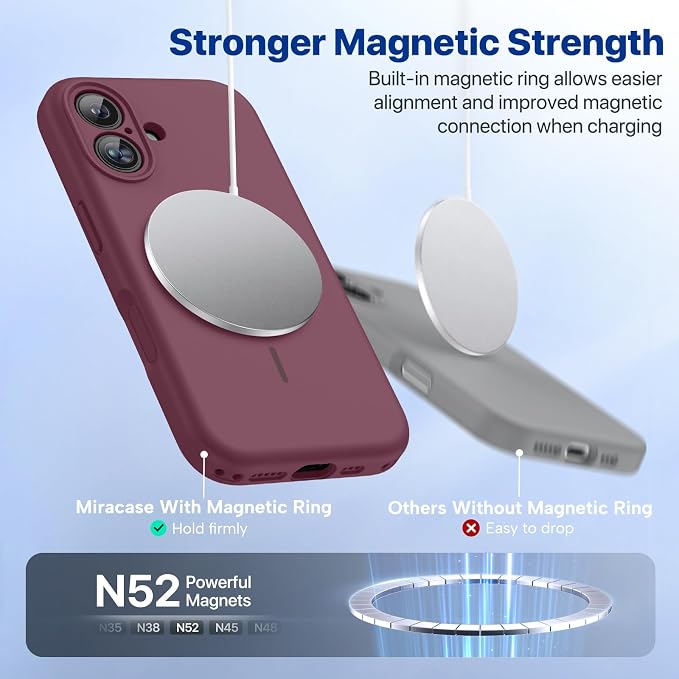 Miracase Silicone & Magnetic for iPhone 16 Case, Wine Red | Compatible with MagSafe, Anti-Scratch Microfiber Lining, Liquid Silicone Case Shockproof Drop Protection Phone Case for 16 - Image 5