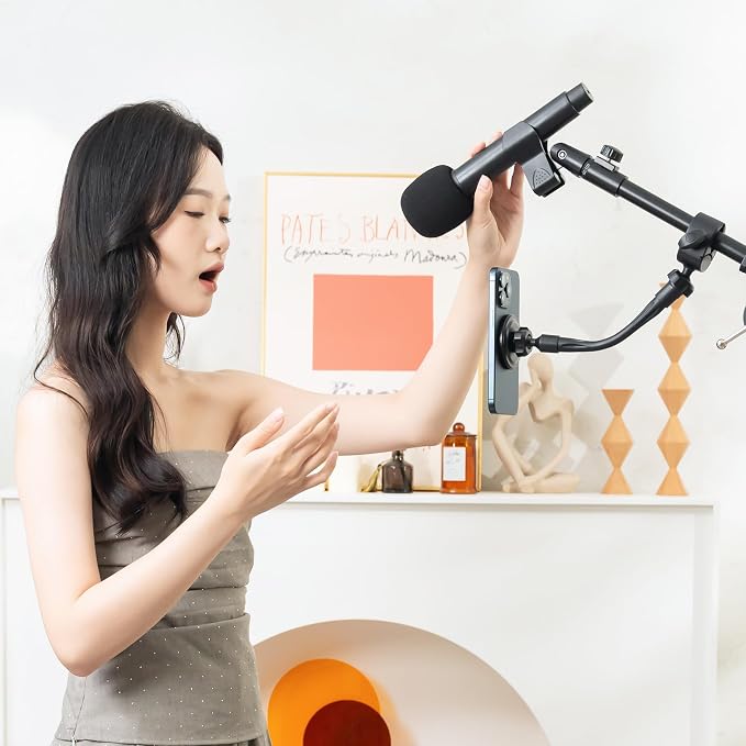 Magnetic Mic Stand Phone Holder w Removable Gooseneck Magnetic Phone Clip | for MagSafe Clamp Mount Phone Holder,360° Adjust Microphone Music Stand Phone Holder Clip for Smartphones Treadmill Stroller - Image 8