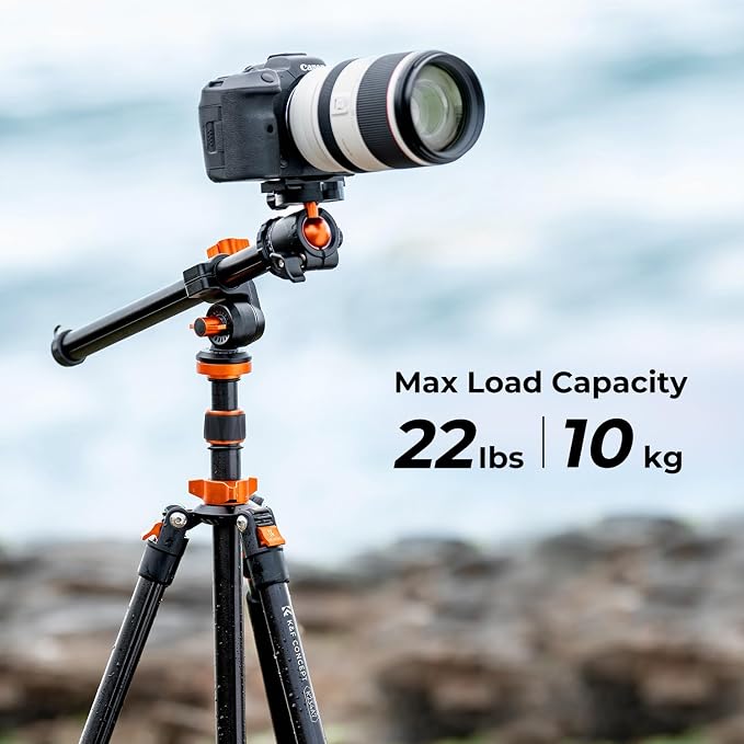 K&F CONCEPT 78 inch DSLR Camera Tripod | Magnesium Alloy, Multi-Angle Center Column, Max Load 22lbs/10kg, O234A7+BH-28L + Arm Kits - Image 5