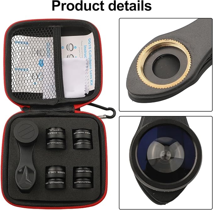 10-in-1 Smartphone Lens Kit with 0.36x Wide Angle 15x 198° Fisheye 2x Telephoto CPL Star Filter, 17mm Clip for Mobile Phone Camera Attachment for Content Creation - Image 4
