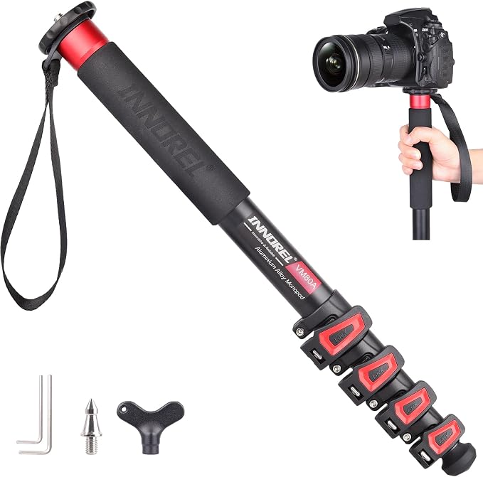 66.9in/170cm Camera Monopod INNOREL VM80A Aluminum Alloy Portable Compact Lightweight Travel Monopod with Fast Flip Lock for Canon Nikon Sony DSLR Camera Video Camcorder DV Photography Load 33lbs/15kg by INNOREL