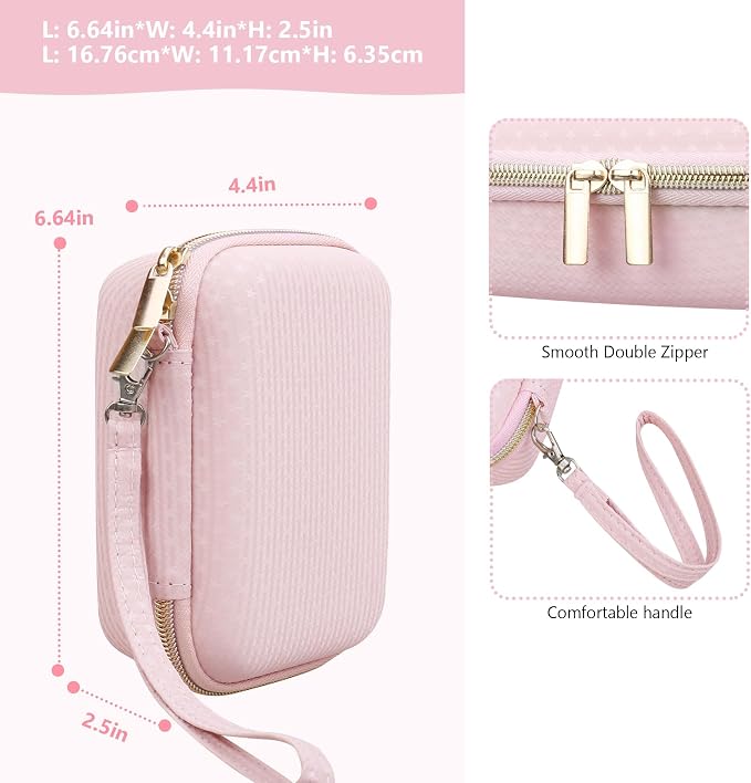 Carrying Case Compatible with Instax Mini EVO Instant Camera, INSTAX MINI EVO Camera Storage Holder Travel Bag with Mesh Pocket for Photos, USB Cables, Film, Pink - Image 3