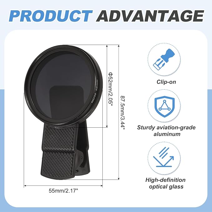 PATIKIL 52mm Phone Camera Lens, Clip-On ND32 Filter Circular Polarizing Lens for Most Smart Phones and DSLR Cameras, Black - Image 2