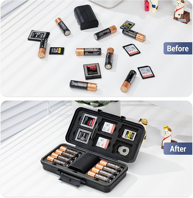 JJC Multi-Function Camera Battery Memory Card Storage Case for 6 SD Card,6 CFexpress Type-B/XQD Cards,5 CFexpress Type-A Cards,8 AA Batteries,3 Camera Batteries Holder Box for LP-E6 NP-FZ100 NPW235 - Image 5
