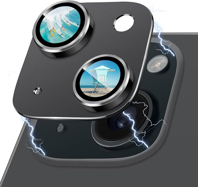 Compatible with iPhone 15 and 15 Plus Camera Lens Protector, Anti-Scratch Tempered Glass Len Screen Protector Shockproof Full Protective Camera Cover Case Friendly Lens Cover-Black by Hsefo