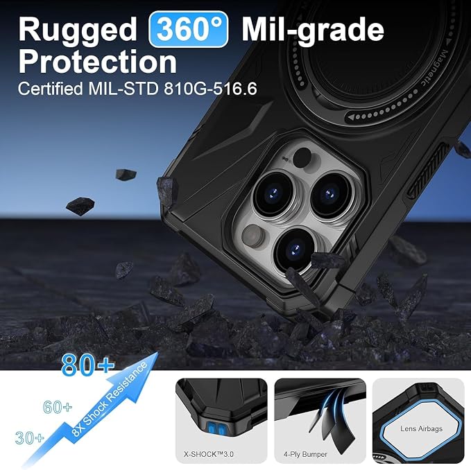 iPhone 16 Pro Case, Magnetic Case with 360° Ring Holder,iPhone 16 Pro Rotatable MagSafe Ring for iPhone 16 Pro Cover Grip Stand Kickstand Military-Grade Shockproof Case for iPhone 16 Pro, 6.3 inch - Image 5