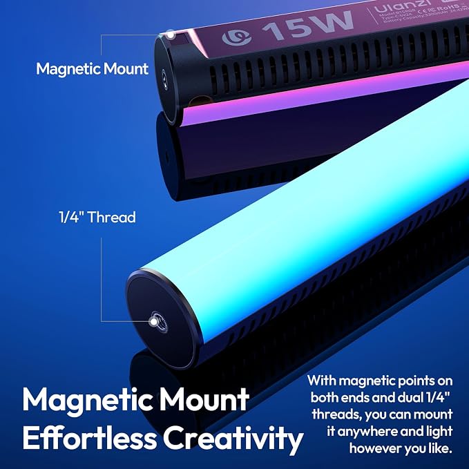 ULANZI B15RGB Magnetic RGB Light Wand - Handheld LED Video Light Stick with Diffuser, 3300mAh 1800-9000K 20 Effect Dimmable Camera Tube Light for Video Recording Studio Photography TikTok YouTube Vlog - Image 4