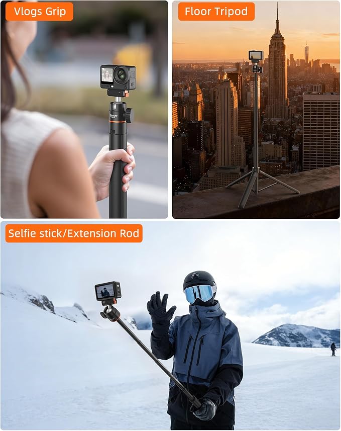 55'' Osmo Action Portable Floor Tripod Stand for DJI Action 6/Osmo Nano | 2-in-1 Long Selfie-Stick, Extendable Handle Grip w 360° Ball Head, Travel Vlogging Accessories for Hiking/Video Recording - Image 4