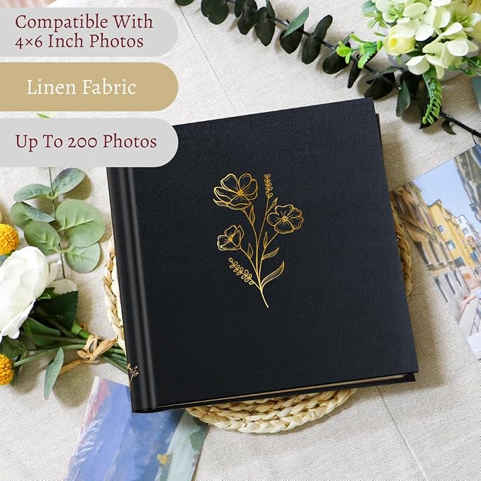 Holoary Photo Album 4x6 200 Photos, 200 Pockets 4”x6” Picture Album, Linen Fabric Cover Big Picture Book for Photos with Writing Area, 4x6 Photo Albums for Family Weddings Travel Memories(Black) - Image 4