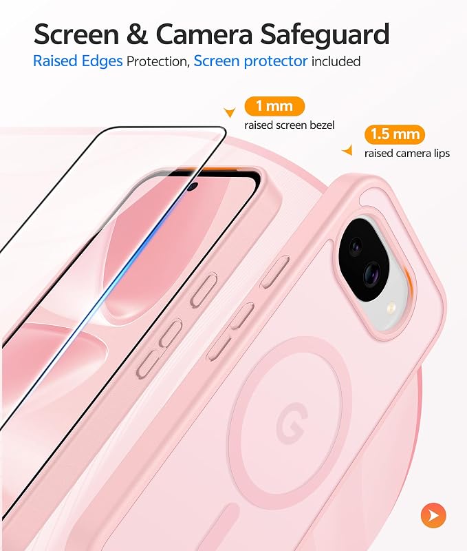 FNTCASE for Google Pixel 10a Case, Fit for Magsafe, with Screen Protector | Translucent Matte Magnetic Back, 14FT Military Grade Drop Protection, Slim Shockproof Protective Phone Cover, Light Pink - Image 4
