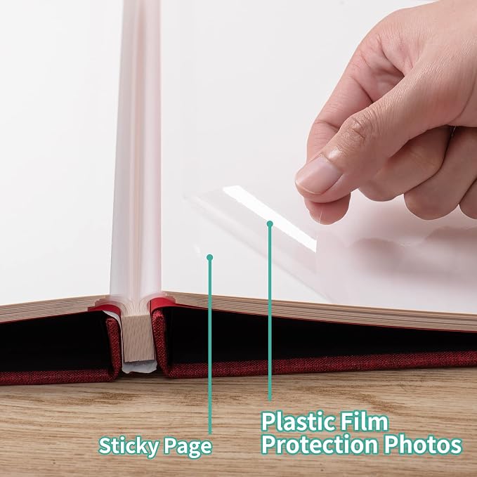 Large Photo Album Self Adhesive for 4x6 5x7 8x10 Pictures Magnetic Scrapbook Album 20 Sheets / 40 Pages Linen Cover DIY Photo Album with A Metallic Pen and and Plastic Board(Red) - Image 4