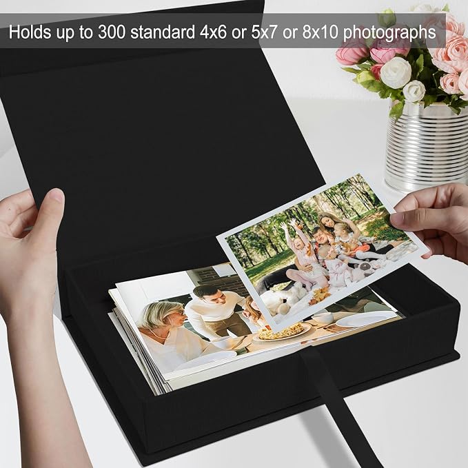 8x10" Archival Photo Storage Box with Lid – Stackable Memory Keepsake Organizer for Photos, Certificates, Jewelry & Scrapbooking Supplies, Photo Cases and Postcard Keeper Storage Container Box Black - Image 6