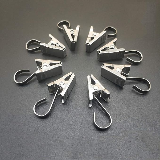 Coideal Small Curtain Clips with Hooks, 25 Pack Stainless Steel Hanging Clips for Curtains, RV Awning Lights, Camper Canopy Accessories, String Lights, Photos and Party Decorations (Silver) by Coideal