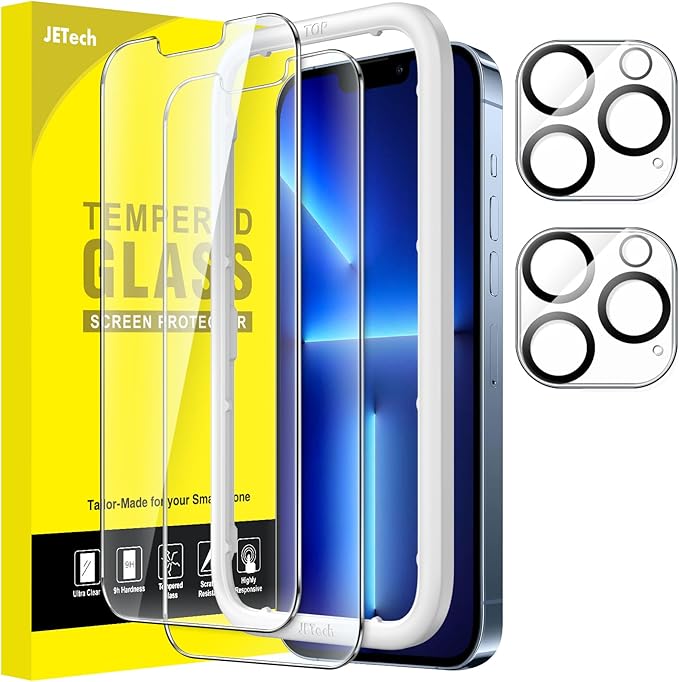 JETech Screen Protector for iPhone 13 Pro, 2+2 Pack | with Camera Lens Protector, HD Clear Tempered Glass, Anti-Scratch Protection, Easy Installation Tool by JETech