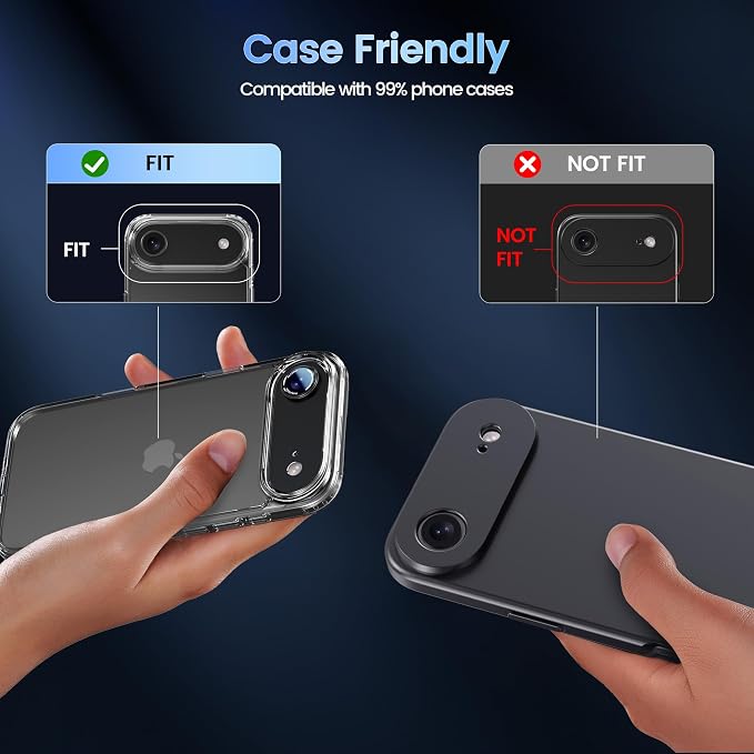 CACOE Metal Camera Lens Protector for iPhone Air | Tempered Glass Cover, Anti-Scratch, Drop-Proof, Strong Adhesion, Camera Screen Cover Accessories, Dark Black - Image 6