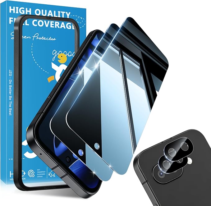 2+2 Pack for Google Pixel 9a Screen Protector Privacy Glass | 2 Pack Camera Lens Protector, Fingerprint Compatible, Anti Spy, 9H Hardness Glass by JavoYion
