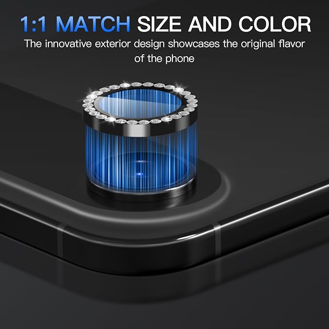 Suoman 2-pack for iPhone 17 Air Camera Lens Protector, Glitter Diamond Individual Metal Tempered Glass Camera Lens Cover [Strong-Adhesion][Does not Affect Night Shots]-Black - Image 6