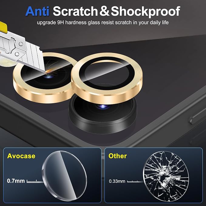 for Samsung Galaxy Z Flip 7 Camera Lens Protector, Individual Metal Ring Tempered Glass Lens Cover, [Strong Adsorption] Scratch Resistant Ultra-Thin HD Clear Lens Cover, 1 Set-Gold - Image 3