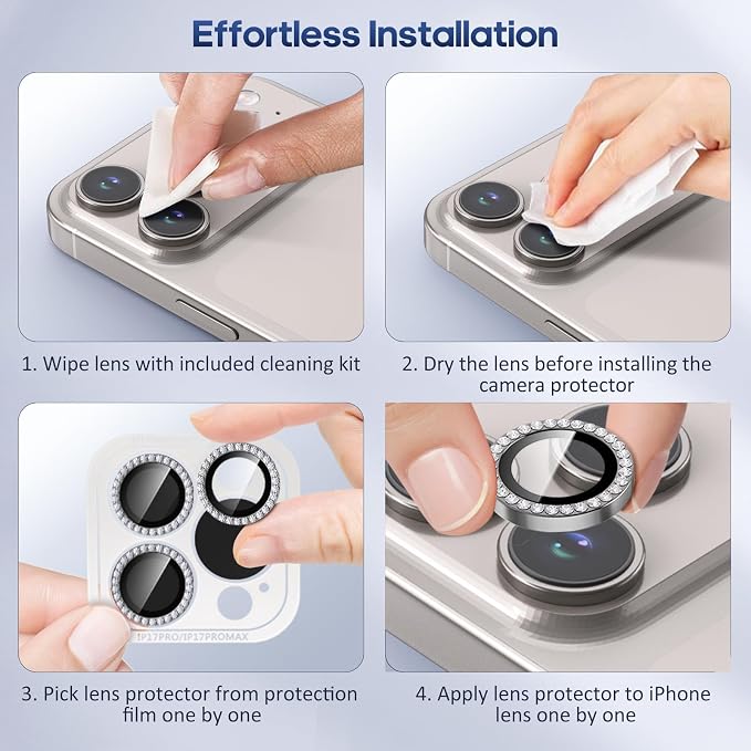 iPhone 17 Pro/17 Pro Max Camera Lens Protector Bling Diamond, Gray | Individual Metal, 9H Hardness, Scratch Resistant, Shockproof, Drop Protection, Case Friendly, Stylish Accessories - Image 7