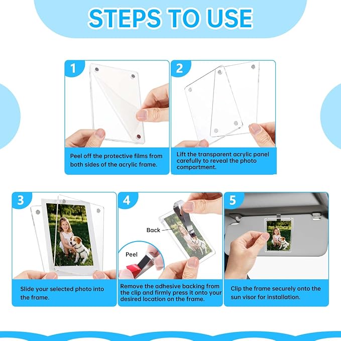 4 Pack Magnetic Car Visor Photo Holder – Personalized Acrylic Clip for Family, Pets, Travel Pictures – Easy Snap-On Car Accessory for Sun Visor (4 Pack, 2.4''x3.5'') - Image 7