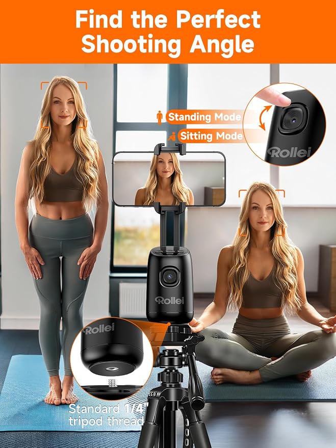 Rollei Auto Face Tracking Tripod, Desktop Smartphone Gimbal Stabilizer Phone Holder with AI Track for iPhone/Android Stand for Filming Streaming Tiktok Video Vlog | Mobile Stand with Motion Sensor for Tiktok Live Streaming Video Vlog Recording, Tripod ... - Image 7