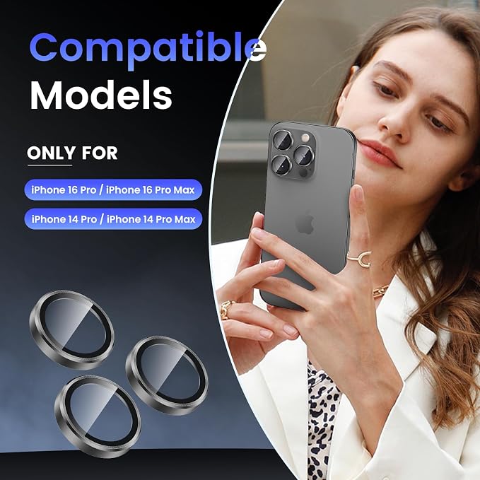 Tensea Camera Lens Protector for iPhone 16 Pro Max/16 Pro/15 Pro Max/15 Pro | Metal Aluminum Alloy Tempered Glass Cover Camera Screen Protector Accessories, Case Friendly - Image 2