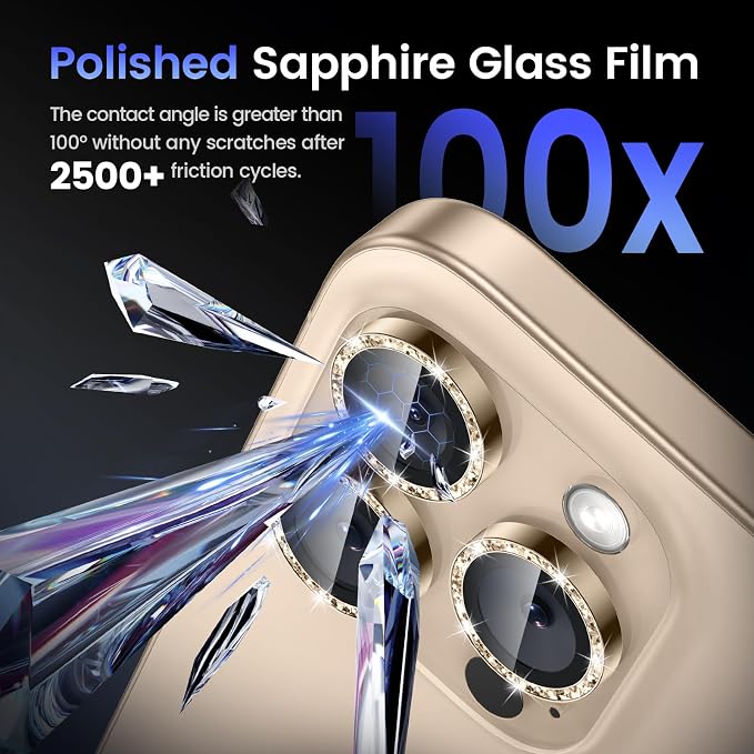 Tensea Camera Lens Protector for iPhone 16 Pro Max/16 Pro/15 Pro Max/15 Pro | Metal Aluminum Alloy Tempered Glass Cover Bling Camera Screen Protector Accessories, Case Friendly - Image 6