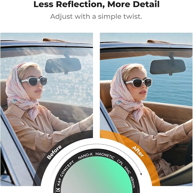 K&F CONCEPT Magnetic CPL Filter Set Compatible with iPhone 17 Pro & Pro Max | 49mm Phone Lens Filter Kit with Direct-Fit Camera Base, Case Compatible Circular Polariser for iPhone, FA302 - Image 4