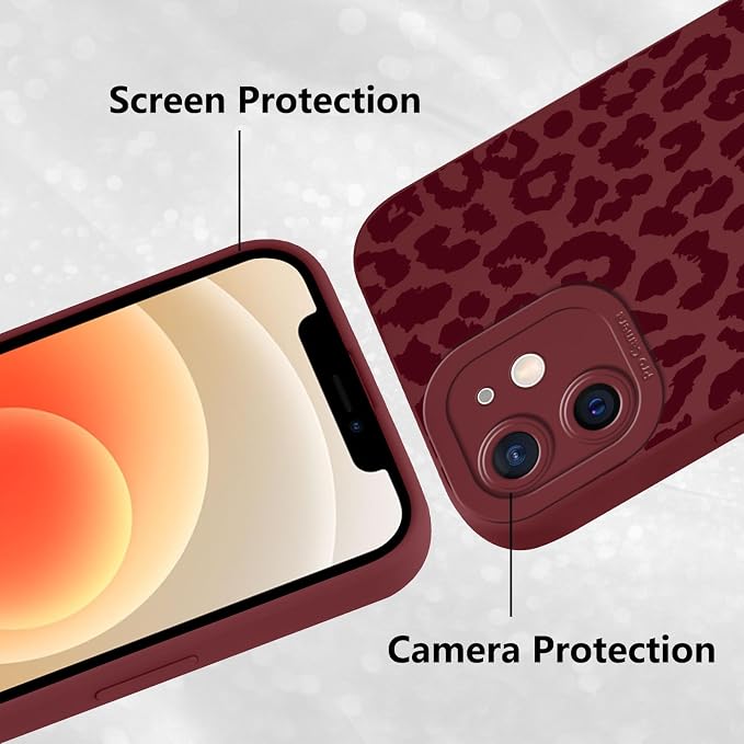 Cute Burgundy Cheetah Print Phone Case for iPhone 12 6.1" | Aesthetic Leopard Pattern Design Cover Full Camera Lens Protective Shockproof Soft Slim TPU Funda for Women Girls - Image 5