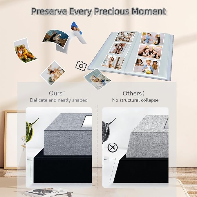 Popotop Photo Album 4x6-300 Photos Linen Cover Photo Books with 300 Horizontal Pockets,Slip-in Picture Albums for Family Wedding Anniversary Baby Vacation Pictures Gray - Image 5