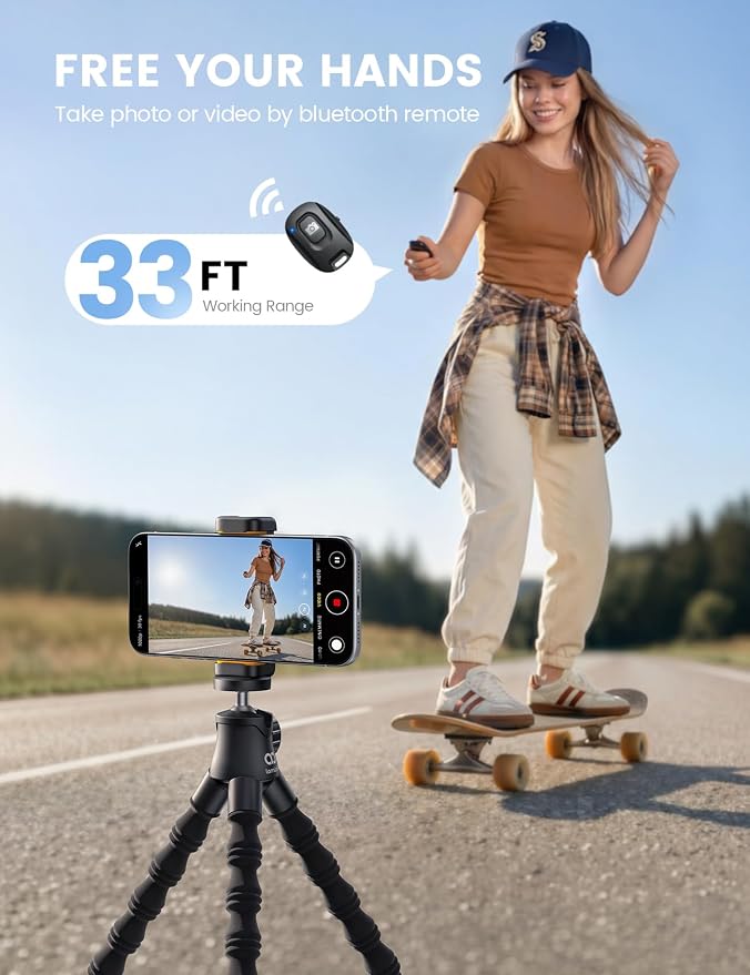 Lamicall Tripod for iPhone with Wireless Remote for iPhone Gopro Camera | Ultra-Stable, Mini Flexible Phone Stand for Recording with 1/4'' Screw, Cold Shoe for Pocket 3/4 fit Travel Content Creation - Image 3