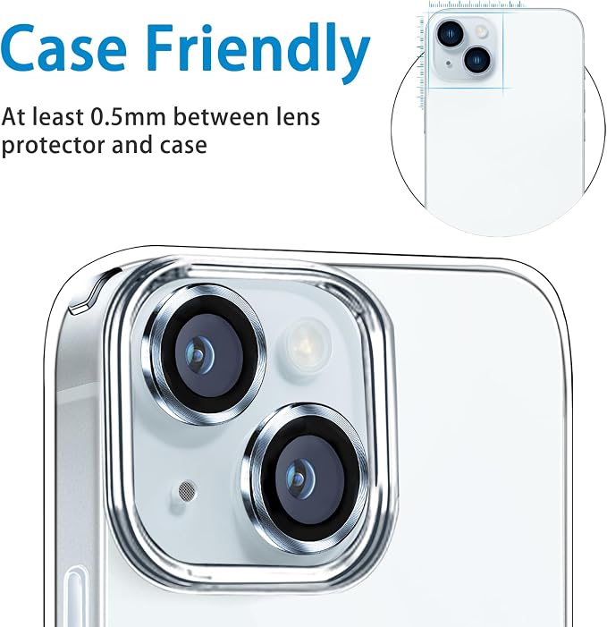 Compatible with iPhone 15 and iPhone 15 Plus Camera Lens Protector, Anti-Scratch Lens Cover 9H Tempered Glass Metal Len Screen Protector Shockproof Camera Ring for 15 and 15 Plus - 2 Pcs Sierra Blue - Image 5