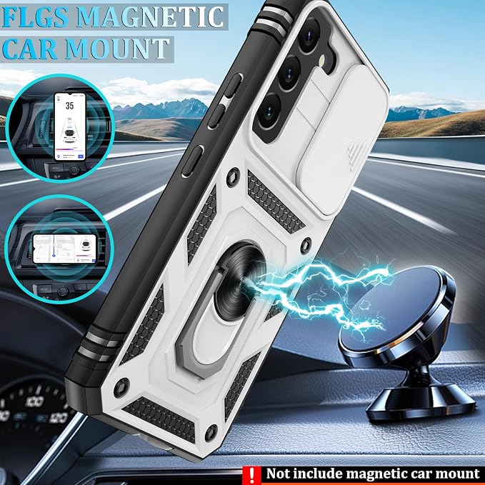 Gritup for Samsung Galaxy S22 Case with Screen Protector*2, Galaxy S22 Case Build in 360° Rotating Ring Kickstand, Military Grade Protective Cover for Galaxy S22 Phone, White+Black - Image 6