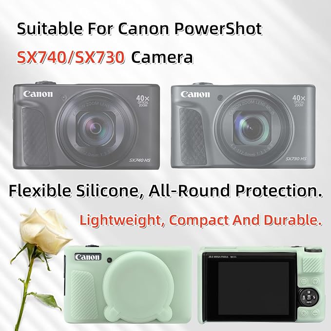 Camera Case for Canon PowerShot SX740/ SX730 Digital Camera, SX740 HS Case | Soft Silicone Protective Case Removable Lens Cover, Comes with 2 Screen Protectors and 1 Wrist Strap. (Green Jelly) - Image 2