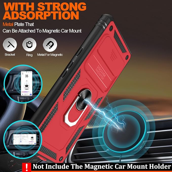 for Google Pixel 6 Pro Case with Slide Camera Cover & Screen Protector (2 PCS), Pixel 6 Pro Case Build in 360° Rotating Ring Kickstand, Military Grade Protective Case for Google 6 Pro Case, Red+Black - Image 6