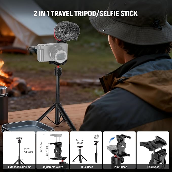 NEEWER Basics PA050 Vlogging Kit for iPhone Android Phone for YouTube TikTok Streaming Video Recording, Selfie Stick Tripod + Microphone + LED Fill Light, Youtuber Starter Content Creator Essentials - Image 4