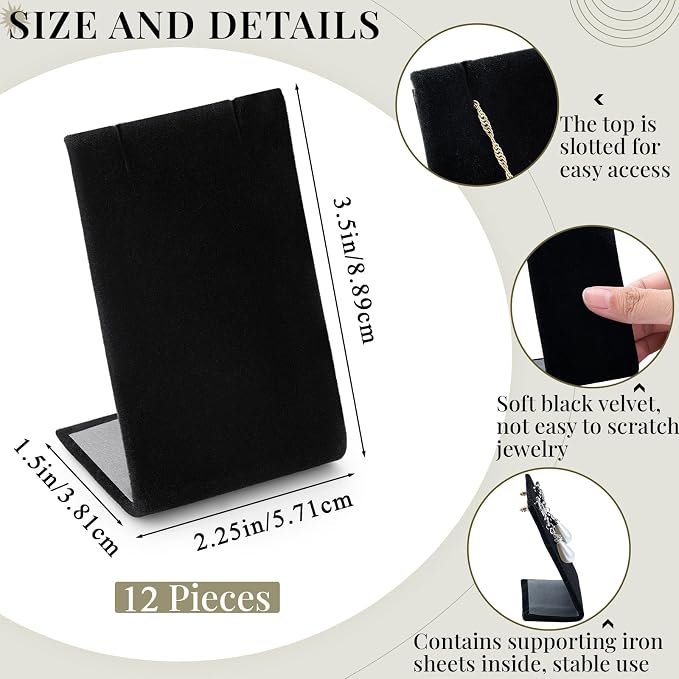 RattanView 12 Pcs Earring Display Stand Necklace Holder, Black, Velvet - Image 2