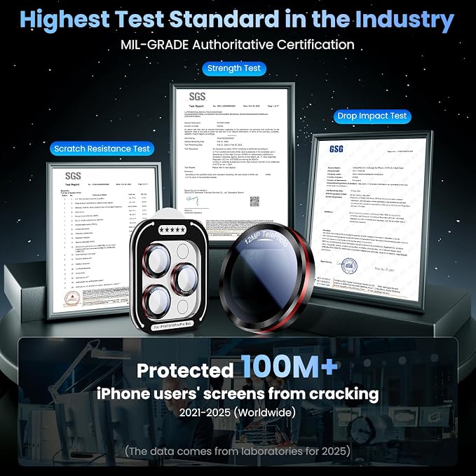 Uyiton for iPhone 17/16/15/14 (Pro Max & Pro) Camera Lens Protector | Unique Lines Text Design, Case-Friendly, Military-Grade Sapphire Glass Metal Camera Cover, Easy to Install, Black+Red - Image 6