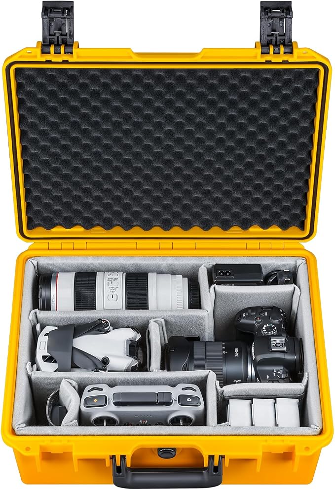 Lykus PVC1 Hard Case with Dividers for Cameras,Lenses,DJI Mavic/Air/Mini | For Photo Cameras,Drones,Portable Cameras and Their Mixes,6 Removable Dividers,Mesh Pockets,IP67 Waterproof,Shockproof by Lykus
