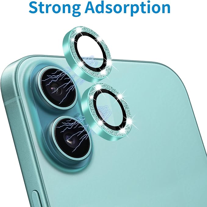 Designed for iPhone 16 and 16 Plus Camera Lens Protector, Bling Glitter Diamond Lens Cover 9H Tempered Glass Camera Cover Anti Scratch Shockproof Screen Protector - Image 4