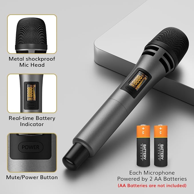 TONOR Wireless Microphones System with 8x12 Channels Cordless Handheld Microfono Inalambrico, 90 m/295FT UHF Range, Mics with Stable Signal, Quick Mute for Karaoke Singing Party Church Wedding - Image 4