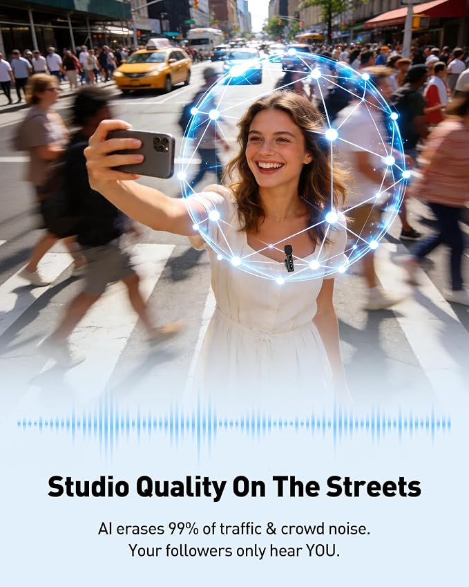 USB C Lavalier Microphone Wireless AI Noise Cancellation Mini Mic for Type-C Android, iPhone 17/16/15, Tablet, PC, Video Recording Clip-on Mics with Rotatable Clip, Ideal for TikTok, YouTube, Podcast - Image 2