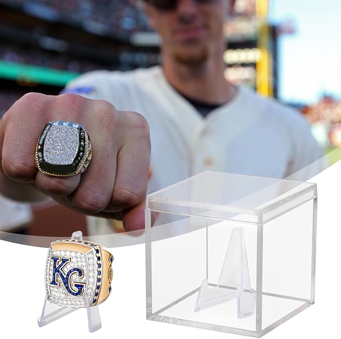 Championship Ring Display Case, Clear Acrylic Memorabilia Stand Cube Holder Dust Protection Transparent Storage Box for Sports Baseball Basketball Fan Souvenir Protection Supplies (2.1 x 2.1 x 2.1) - Image 4