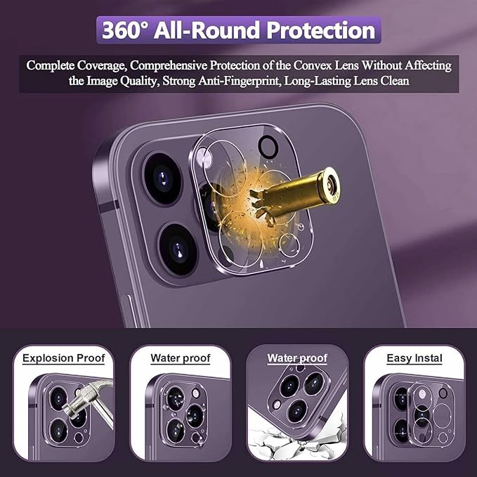 3PCS Rear Back Camera Lens Protector Tempered Glass for iPhone 14 Pro Max, iPhone 15 Pro Max - HD Clear Full Coverage Guard - Image 3