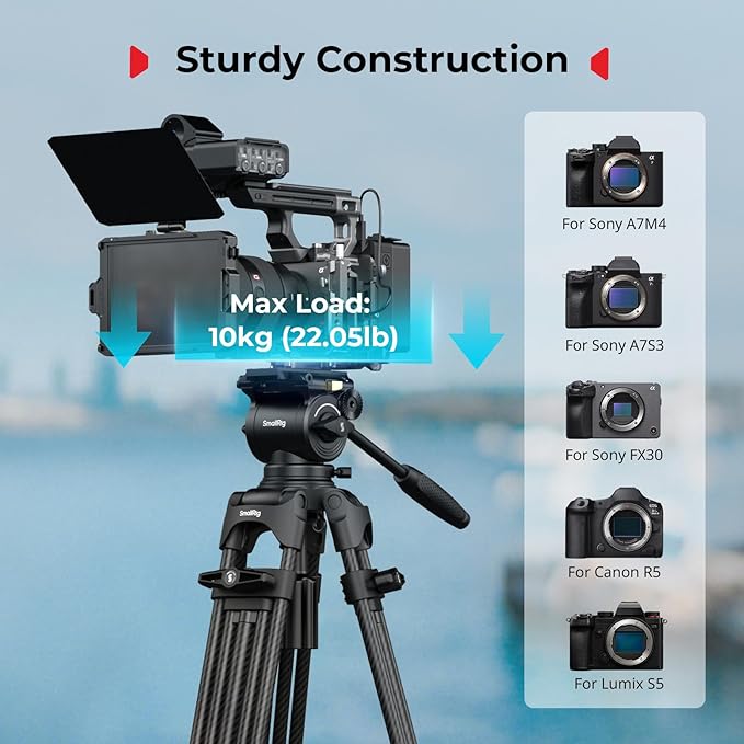 SmallRig FreeSpeed Heavy Duty Carbon Fiber Video Tripod, 73" Camera Tripod with Fluid Head for Manfrotto Plate, One-Knob Quick Extend, 75mm Bowl, Weigh 7.5lb, Load up 22lb for DSLR Camera, Camcorder - Image 3