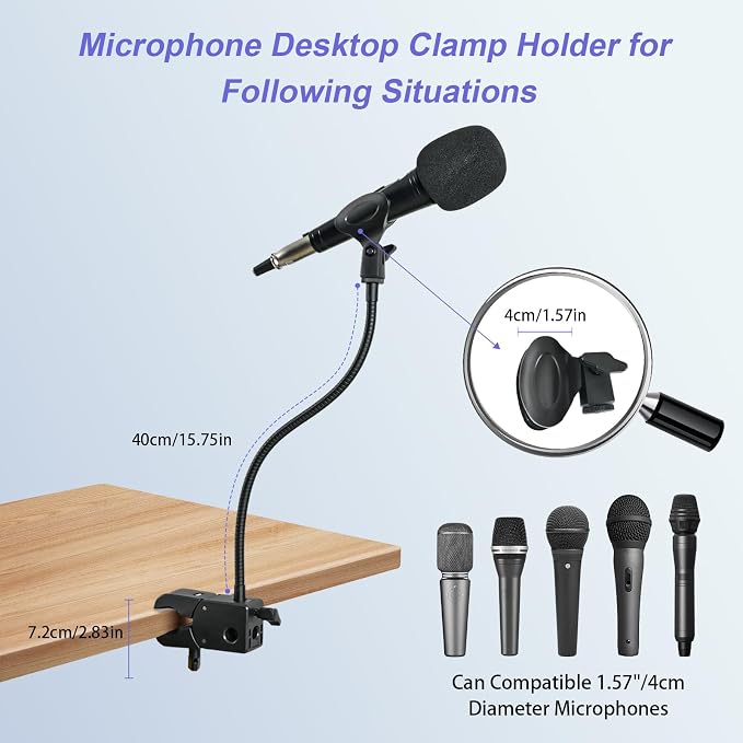 2 in 1 Quick-Release Microphone Holder, Gooseneck Microphone Stand Holder Compatible with Shure/Fifine / AT2020 / Pyle/Blue Snowball/Razer for Lectern Meetings Lectures Pulpit Streaming Gaming Studio - Image 2