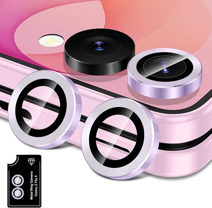 for Samsung Galaxy Z Flip 8 Camera Lens Protector, Individual Metal Ring Tempered Glass Lens Cover, [Strong Adsorption] Scratch Resistant Ultra-Thin HD Clear Lens Cover, 1 Set-Purple by Btscase