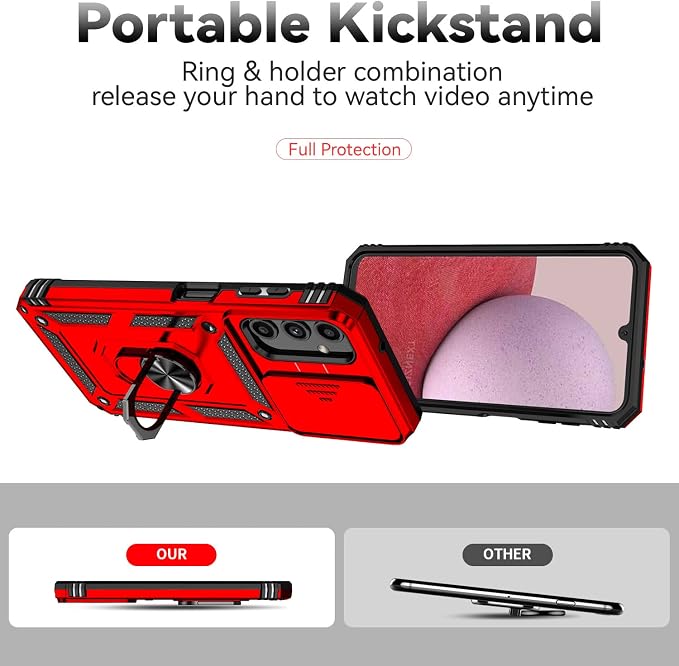 for Samsung Galaxy A14 5G Case,with Screen Protectors and Camera Cover,[Military Grade] 16ft.Drop Tested Cover with Magnetic Kickstand Protective Case for Galaxy A14 5G, Red - Image 5